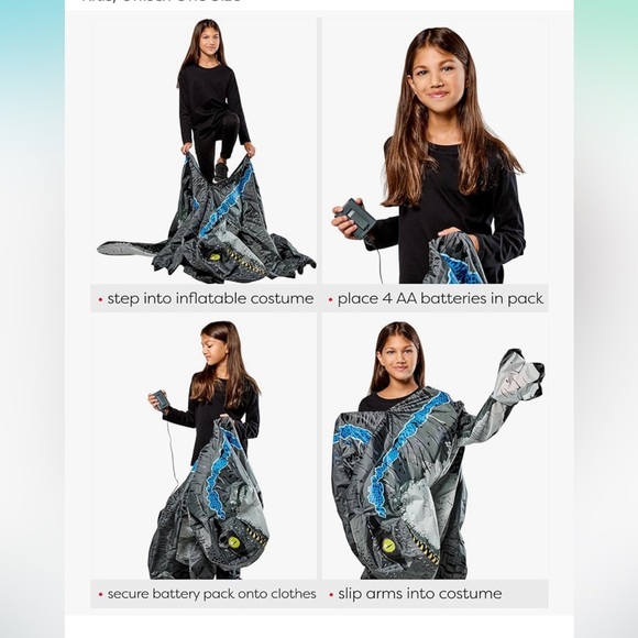 Jurassic World: Blue Velociraptor Inflatable Costume for Kids, Unisex One Size - Picture 3 of 6